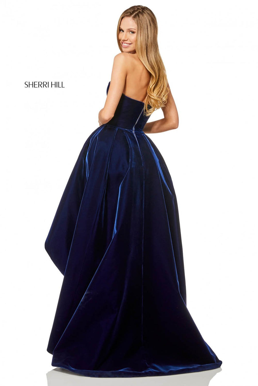 Sherri Hill 52144 prom dress images.  Sherri Hill 52144 is available in these colors: Black, Navy.