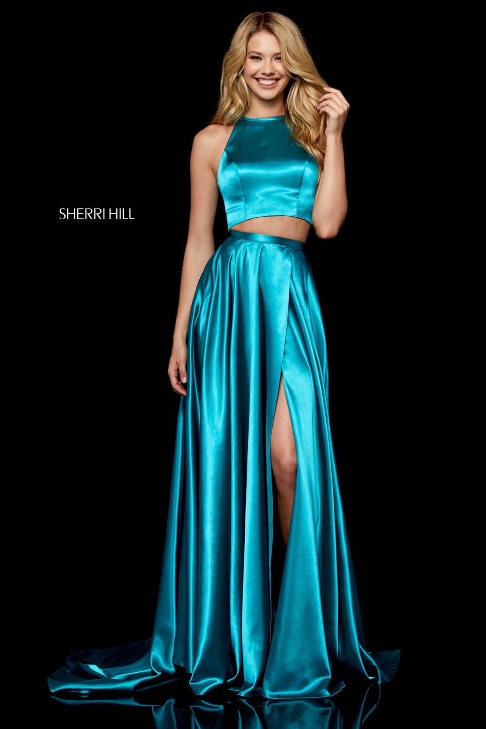 Sherri Hill 52230 prom dress images. Sherri Hill 52230 is available in these colors: Lilac, Mocha, Teal, Emerald, Dark Royal, Wine, Black, Red.
