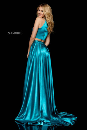 Sherri Hill 52230 prom dress images.  Sherri Hill 52230 is available in these colors: Lilac, Mocha, Teal, Emerald, Dark Royal, Wine, Black, Red.