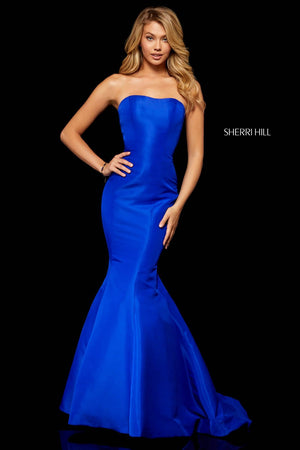 Sherri Hill 52390 prom dress images.  Sherri Hill 52390 is available in these colors: Light Blue, Fuchsia, Royal, Emerald, Black, Navy, Red, Yellow, Plum, Aqua, Lilac.