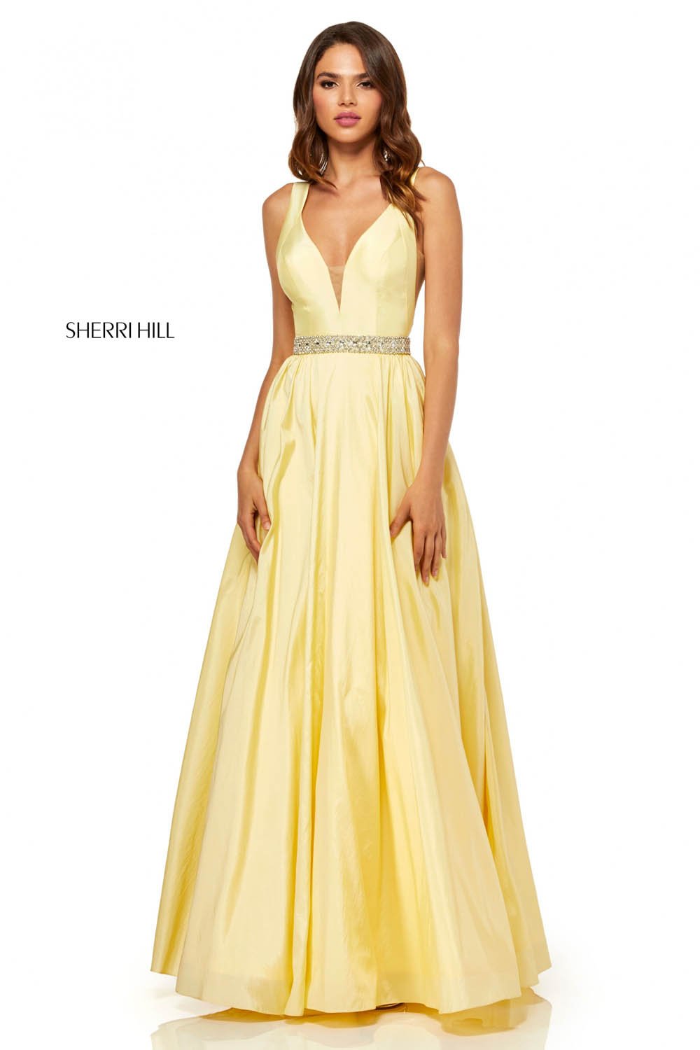 Sherri Hill 52414 prom dress images. Sherri Hill 52414 is available in these colors: Ivory, Light Blue, Lilac, Yellow, Pink.