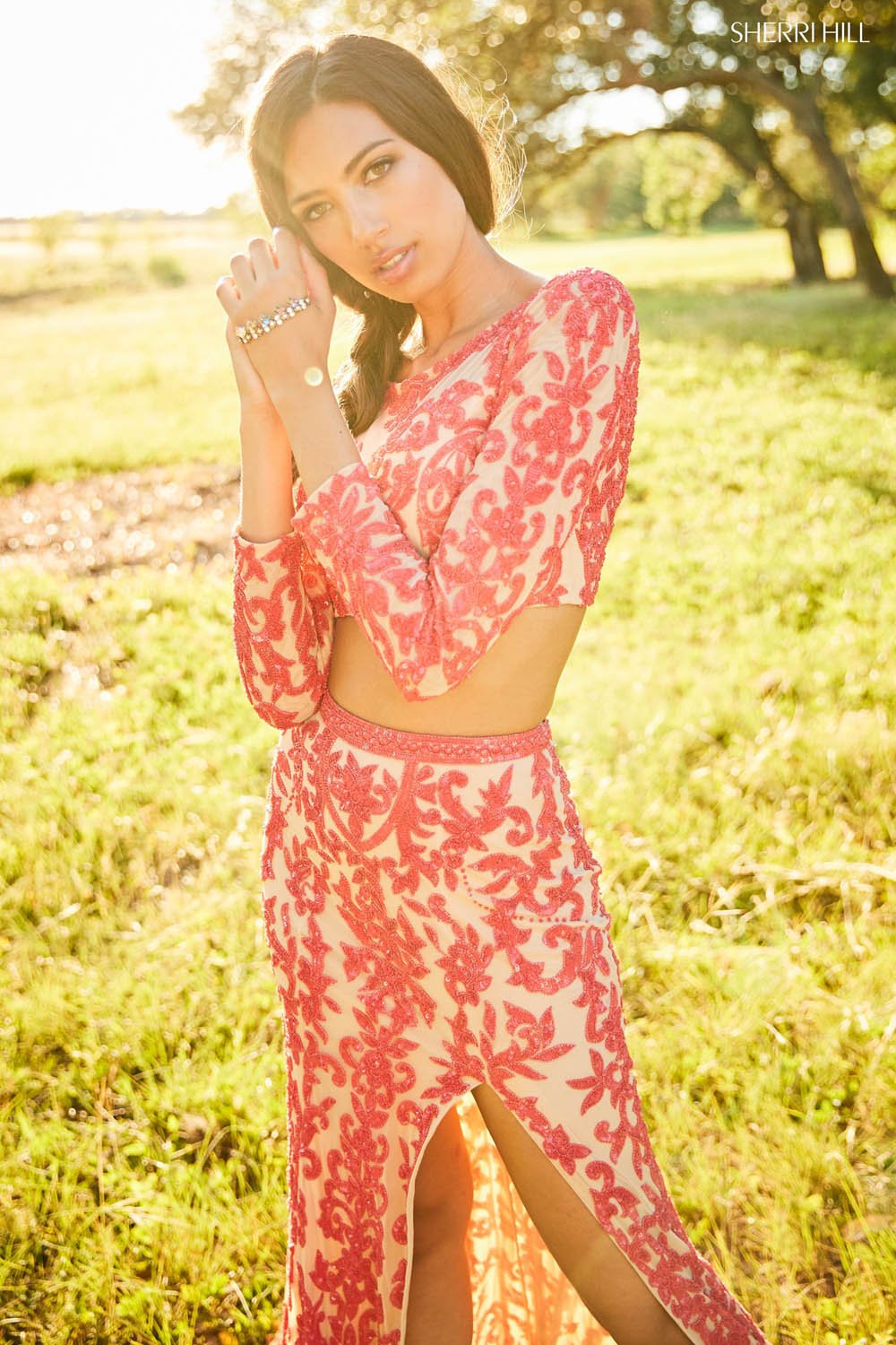 Sherri Hill 52459 prom dress images. Sherri Hill 52459 is available in these colors: Nude Coral, Periwinkle Pink, Light Gold, Nude Ivory, Black, Nude Aqua, Burgundy.