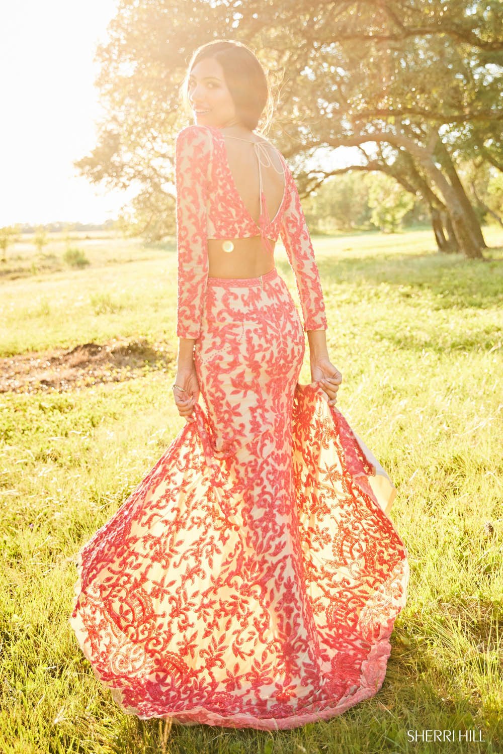 Sherri Hill 52459 prom dress images. Sherri Hill 52459 is available in these colors: Nude Coral, Periwinkle Pink, Light Gold, Nude Ivory, Black, Nude Aqua, Burgundy.