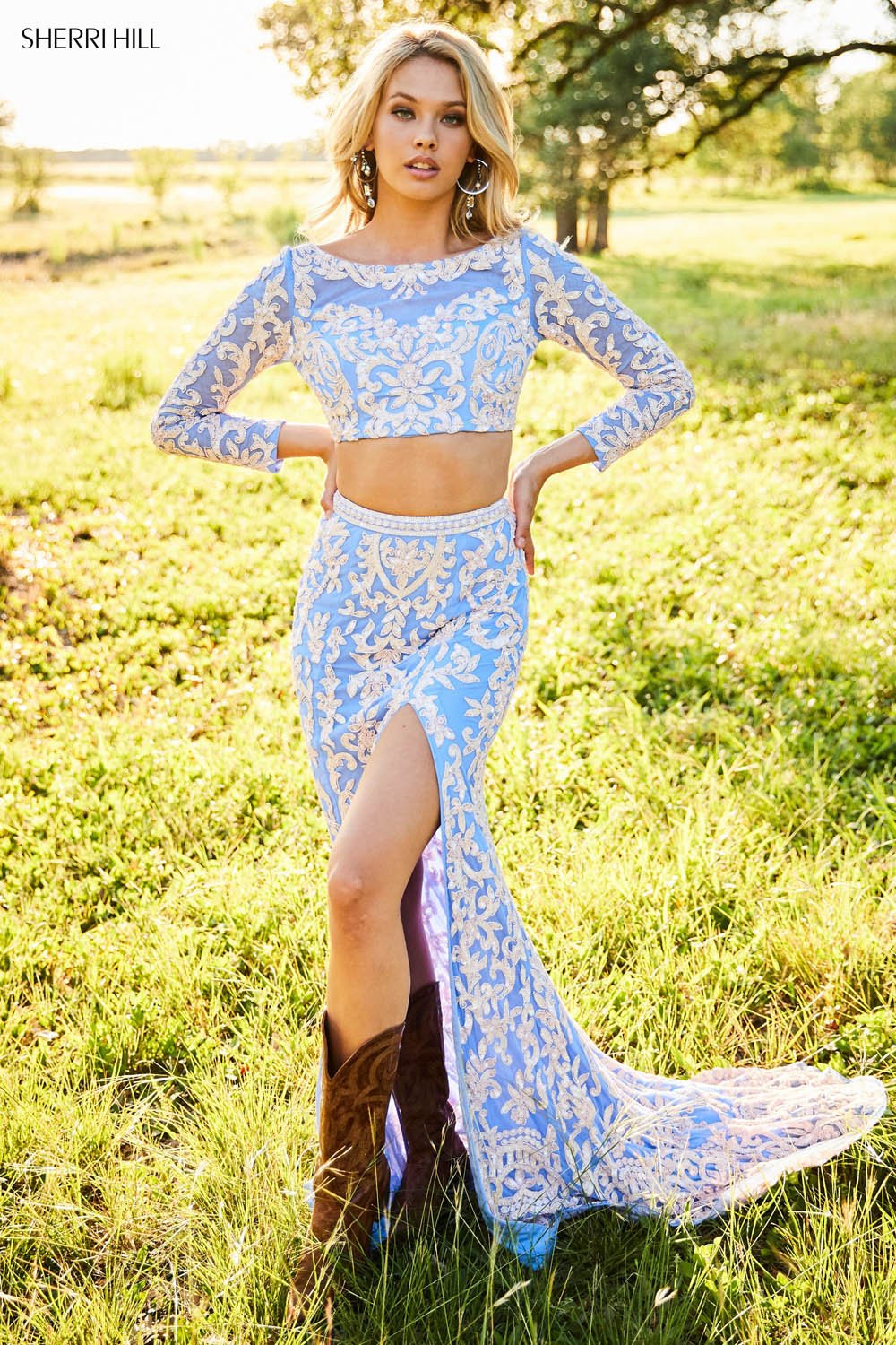 Sherri Hill 52459 prom dress images. Sherri Hill 52459 is available in these colors: Nude Coral, Periwinkle Pink, Light Gold, Nude Ivory, Black, Nude Aqua, Burgundy.