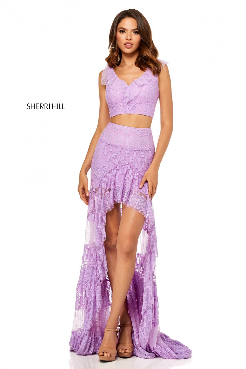 Sherri Hill 52472 prom dress images. Sherri Hill 52472 is available in these colors: Lilac, Yellow, Black, Aqua, Ivory, Red, Vintage Rose.