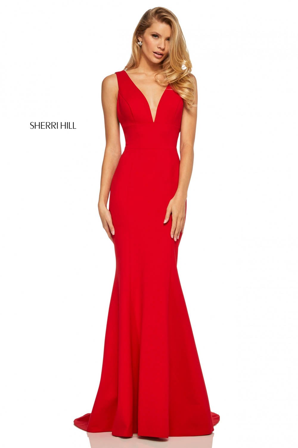 Sherri Hill 52483 prom dress images. Sherri Hill 52483 is available in these colors: Plum, Ivory, Royal, Black, Red, Navy.