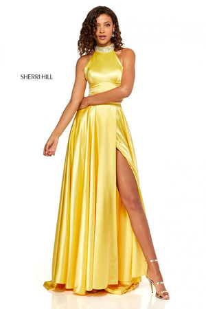 Sherri Hill 52491 prom dress images.  Sherri Hill 52491 is available in these colors: Emerald, Teal, Red, Yellow, Royal.