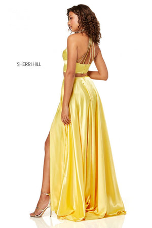 Sherri Hill 52491 prom dress images.  Sherri Hill 52491 is available in these colors: Emerald, Teal, Red, Yellow, Royal.