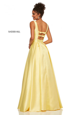 Sherri Hill 52502 prom dress images.  Sherri Hill 52502 is available in these colors: Yellow, Red, Emerald, Ivory, Black, Lilac, Blush, Coral, Pink.