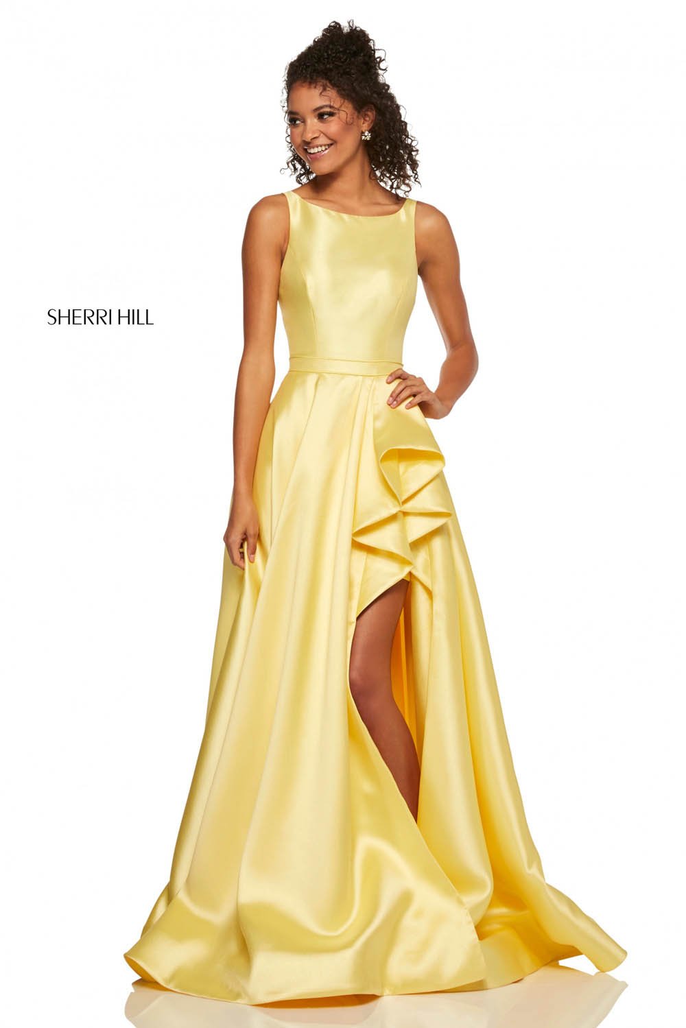 Sherri Hill 52505 prom dress images. Sherri Hill 52505 is available in these colors: Pink, Ivory, Lilac, Light Blue, Yellow, Red.