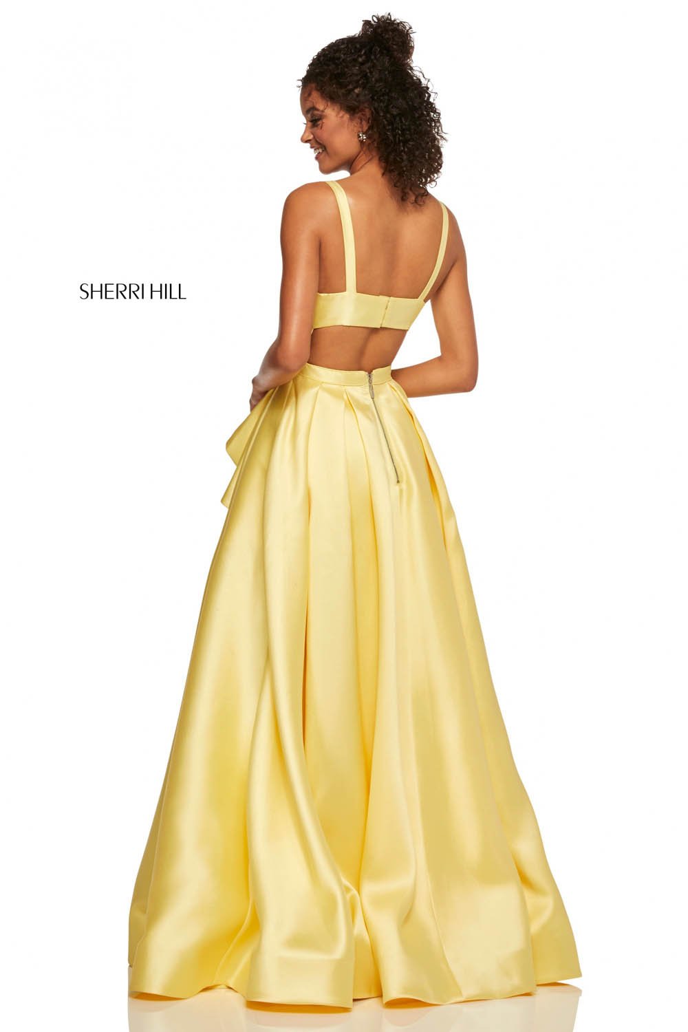 Sherri Hill 52505 prom dress images. Sherri Hill 52505 is available in these colors: Pink, Ivory, Lilac, Light Blue, Yellow, Red.