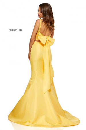 Sherri Hill 52528 prom dress images.  Sherri Hill 52528 is available in these colors: Ivory, Yellow, Red, Lilac, Black, Coral, Aqua.