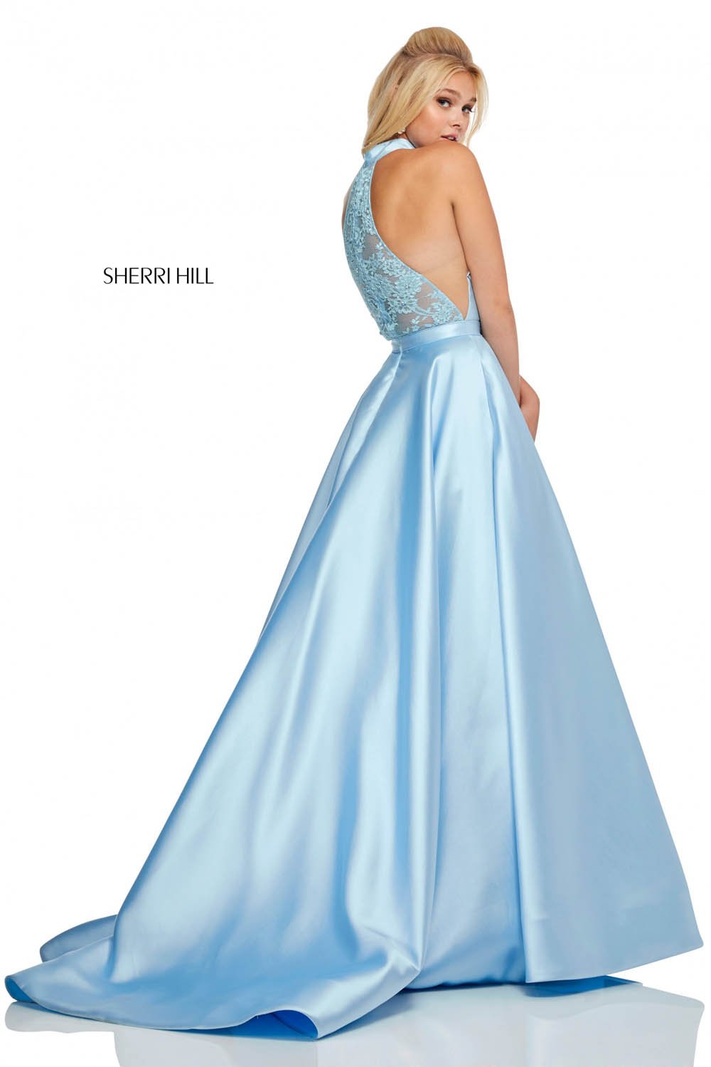 Sherri Hill 52573 prom dress images. Sherri Hill 52573 is available in these colors: Blush, Light Blue, Pink, Yellow, Black, Red.