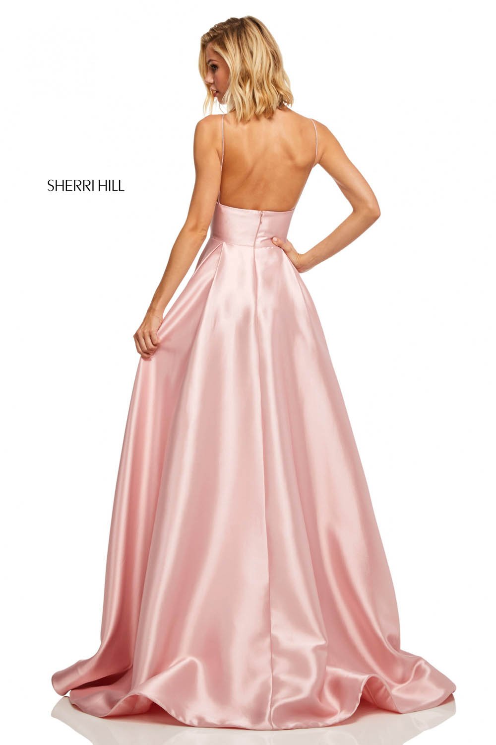 Sherri Hill 52597 prom dress images. Sherri Hill 52597 is available in these colors: Emerald, Coral, Navy, Yellow, Red, Blush, Black, Violet, Light Blue, Mocha.
