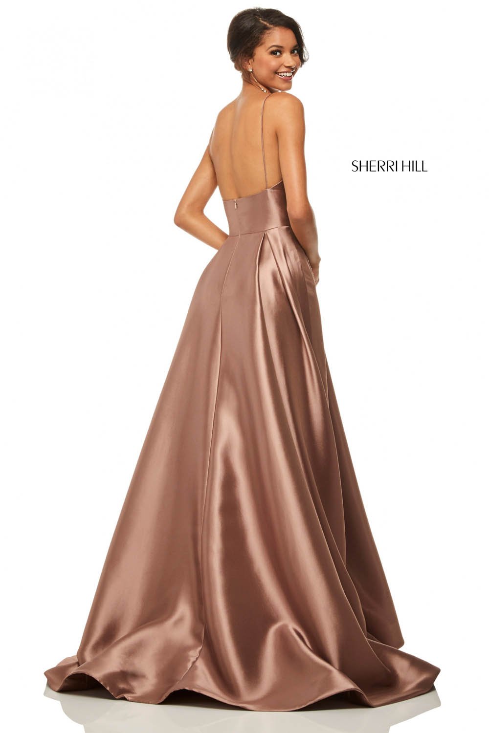 Sherri Hill 52597 prom dress images. Sherri Hill 52597 is available in these colors: Emerald, Coral, Navy, Yellow, Red, Blush, Black, Violet, Light Blue, Mocha.
