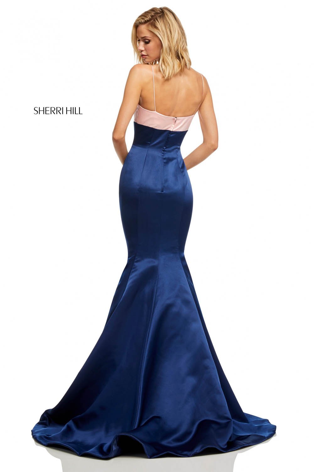 Sherri Hill 52615 prom dress images. Sherri Hill 52615 is available in these colors: Black Fuchsia, Ivory Black, Blush Navy, Fuchsia Red, Light Blue Mocha, Ivory, Red, Emerald.