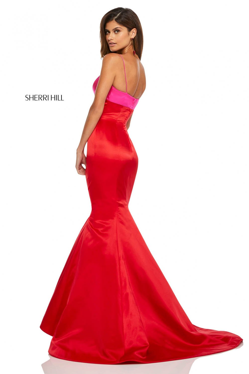 Sherri Hill 52615 prom dress images. Sherri Hill 52615 is available in these colors: Black Fuchsia, Ivory Black, Blush Navy, Fuchsia Red, Light Blue Mocha, Ivory, Red, Emerald.