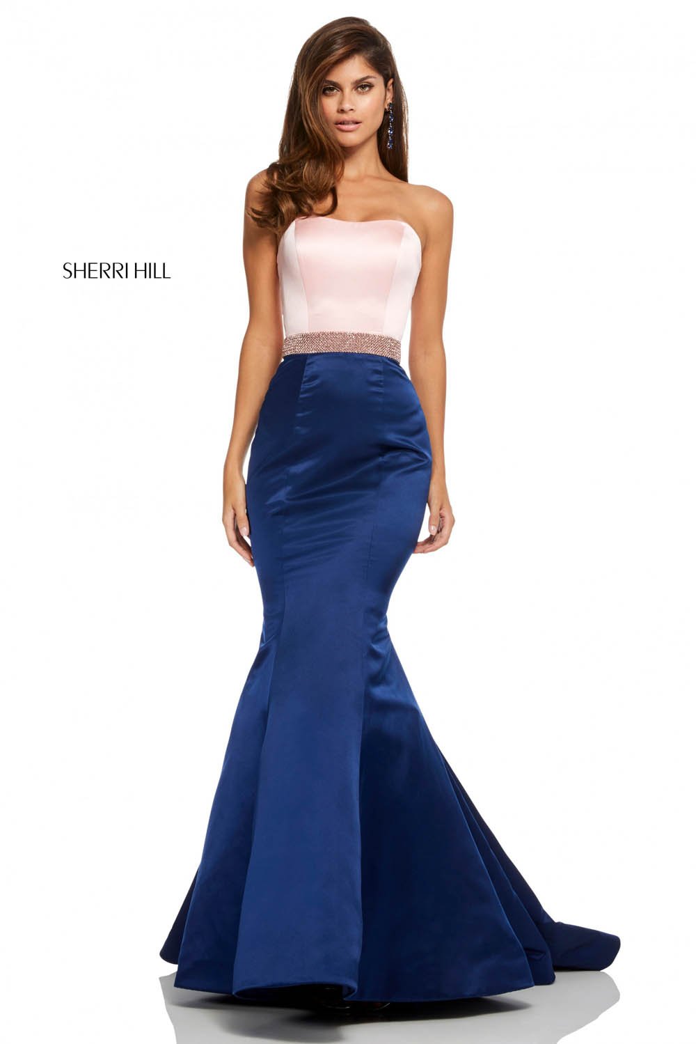 Sherri Hill 52616 prom dress images.  Sherri Hill 52616 is available in these colors: Black Fuchsia, Ivory Black, Blush Navy, Light Blue Mocha, Red, Coral Mocha, Red Black, Yellow, Emerald, Royal.