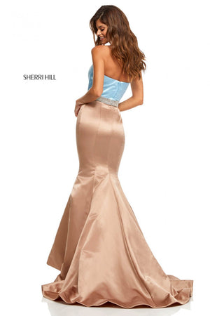Sherri Hill 52616 prom dress images.  Sherri Hill 52616 is available in these colors: Black Fuchsia, Ivory Black, Blush Navy, Light Blue Mocha, Red, Coral Mocha, Red Black, Yellow, Emerald, Royal.