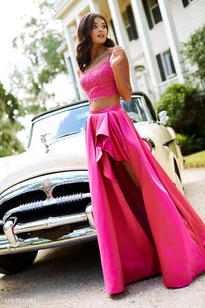 Sherri Hill 52623 prom dress images.  Sherri Hill 52623 is available in these colors: Black Ivory, Emerald, Yellow, Lilac, Red, Ivory, Blush, Light Blue, Dark Coral.