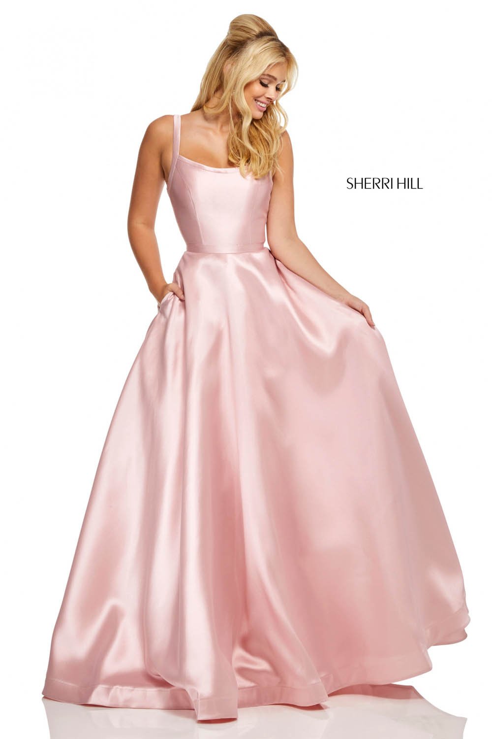 Sherri Hill 52715 prom dress images. Sherri Hill 52715 is available in these colors: Navy, Light Purple, Yellow, Blush, Emerald, Royal, Purple, Orange, Red, Berry.