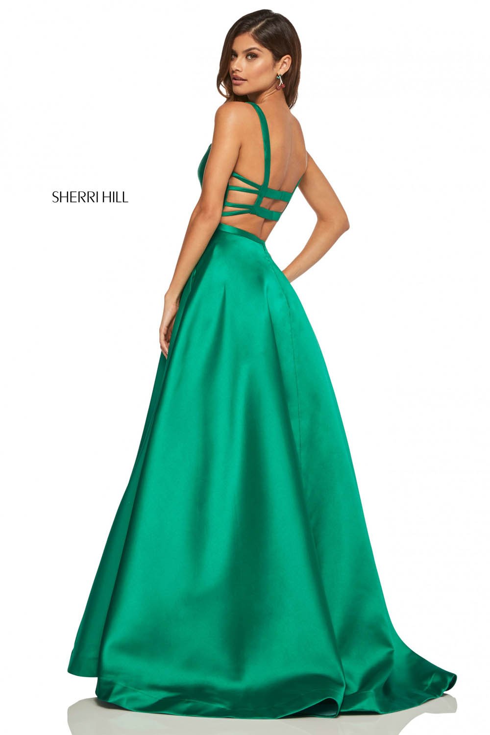 Sherri Hill 52715 prom dress images. Sherri Hill 52715 is available in these colors: Navy, Light Purple, Yellow, Blush, Emerald, Royal, Purple, Orange, Red, Berry.