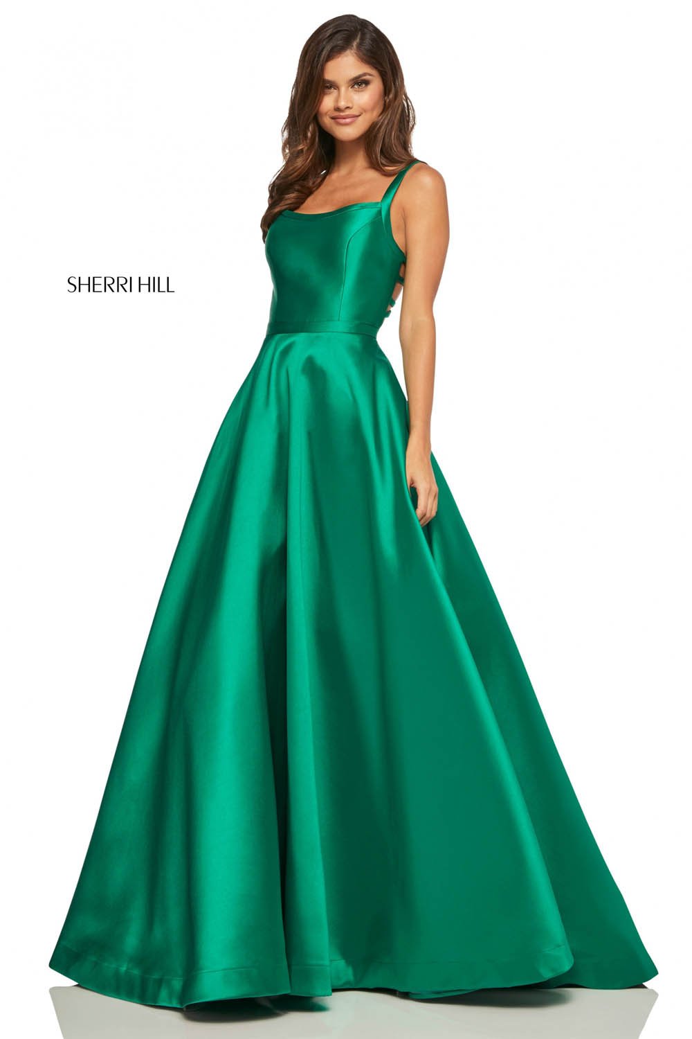 Sherri Hill 52715 prom dress images. Sherri Hill 52715 is available in these colors: Navy, Light Purple, Yellow, Blush, Emerald, Royal, Purple, Orange, Red, Berry.