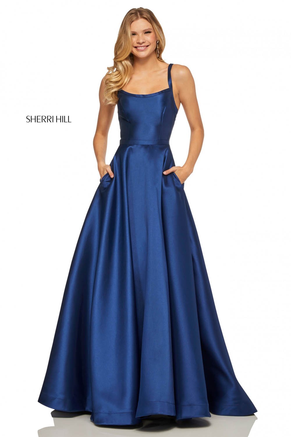 Sherri Hill 52715 prom dress images. Sherri Hill 52715 is available in these colors: Navy, Light Purple, Yellow, Blush, Emerald, Royal, Purple, Orange, Red, Berry.
