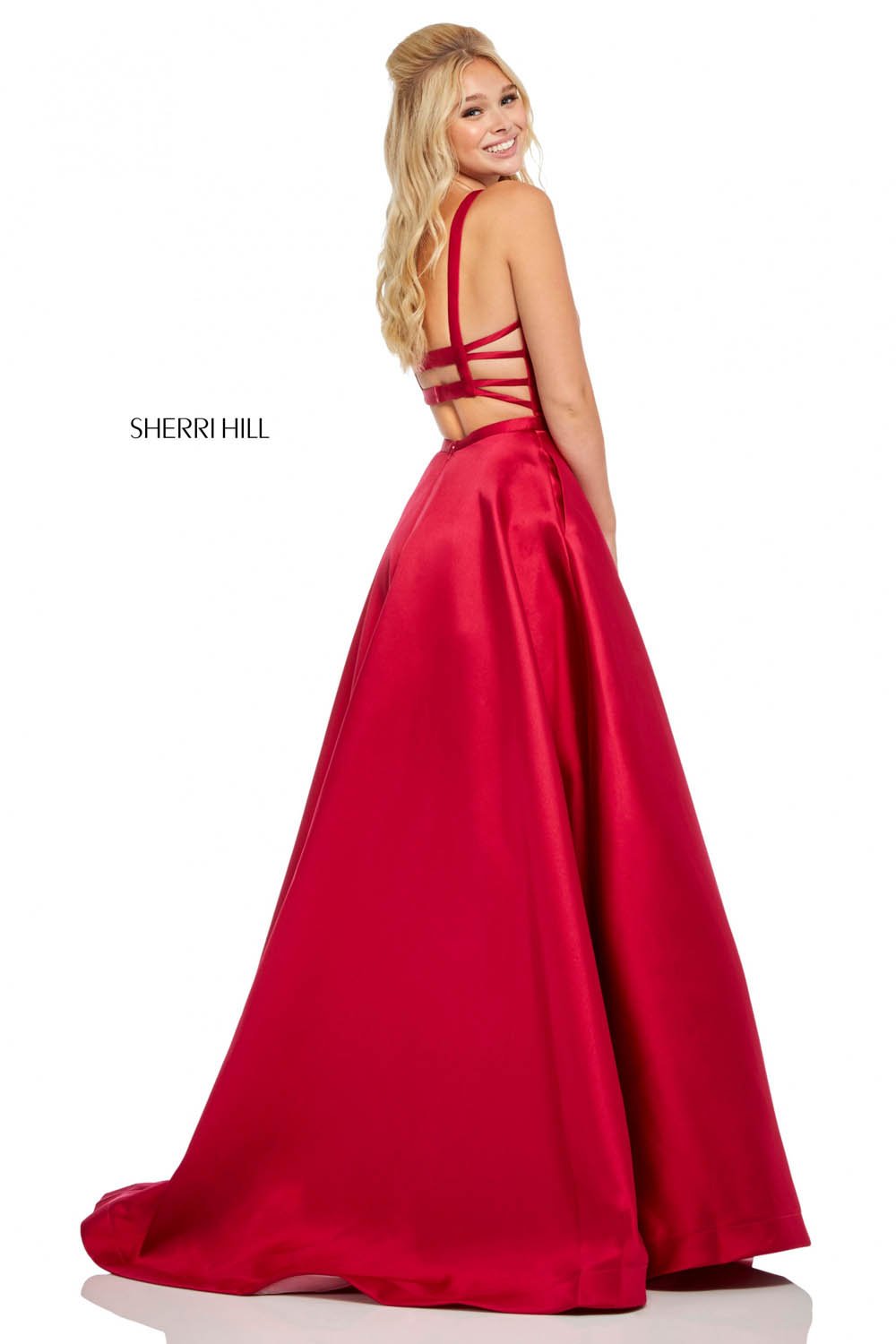 Sherri Hill 52715 prom dress images. Sherri Hill 52715 is available in these colors: Navy, Light Purple, Yellow, Blush, Emerald, Royal, Purple, Orange, Red, Berry.