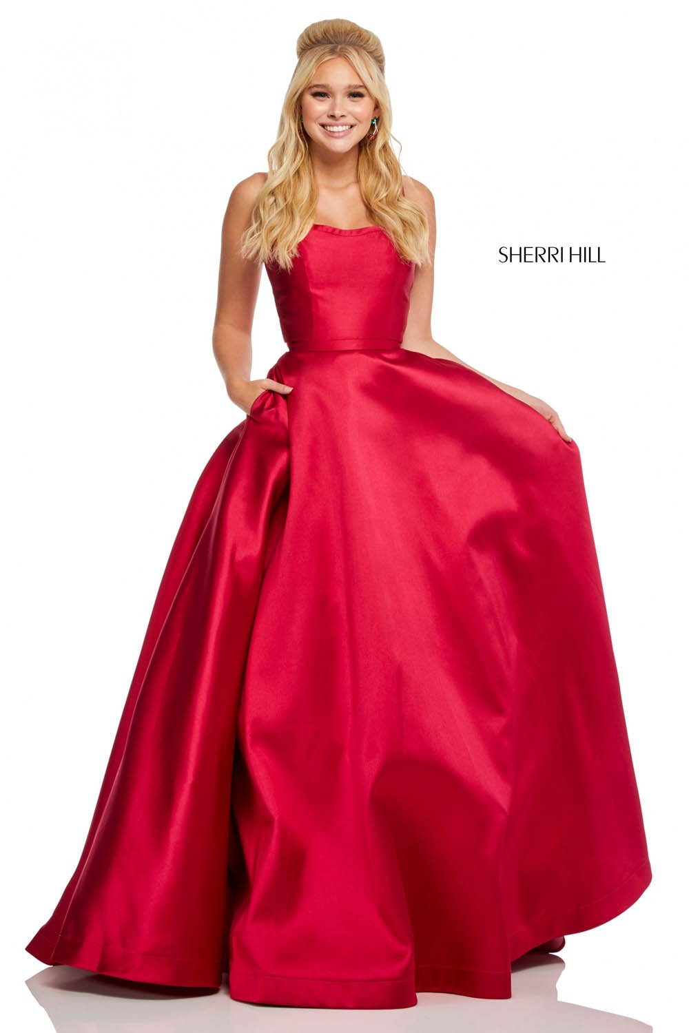 Sherri Hill 52715 prom dress images. Sherri Hill 52715 is available in these colors: Navy, Light Purple, Yellow, Blush, Emerald, Royal, Purple, Orange, Red, Berry.