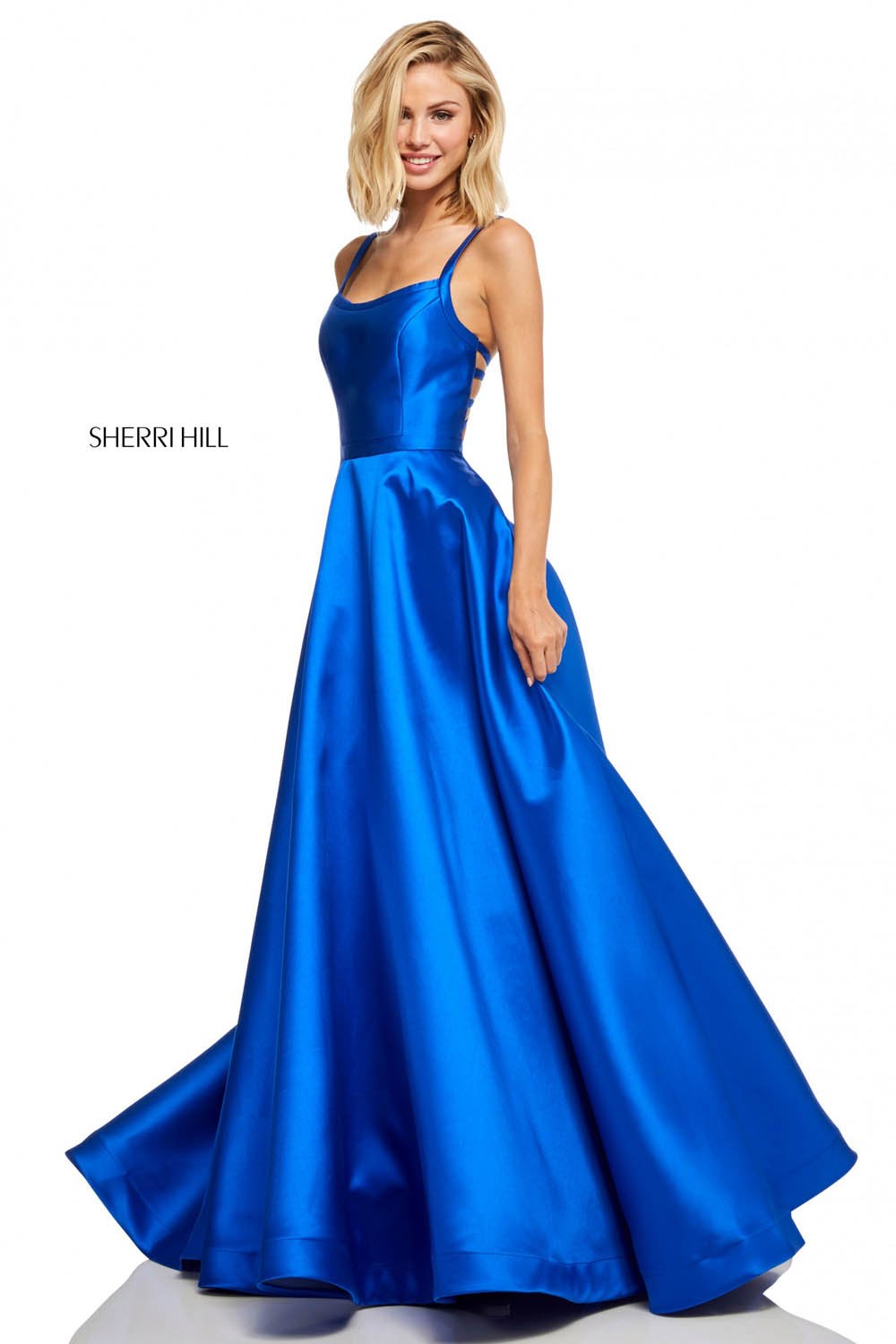 Sherri Hill 52715 prom dress images. Sherri Hill 52715 is available in these colors: Navy, Light Purple, Yellow, Blush, Emerald, Royal, Purple, Orange, Red, Berry.