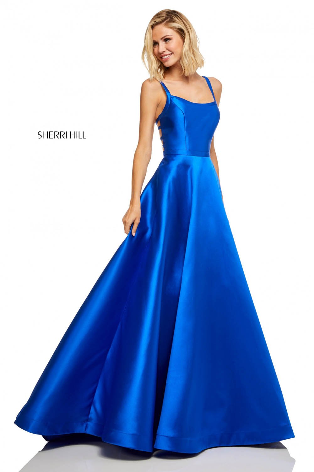 Sherri Hill 52715 prom dress images. Sherri Hill 52715 is available in these colors: Navy, Light Purple, Yellow, Blush, Emerald, Royal, Purple, Orange, Red, Berry.