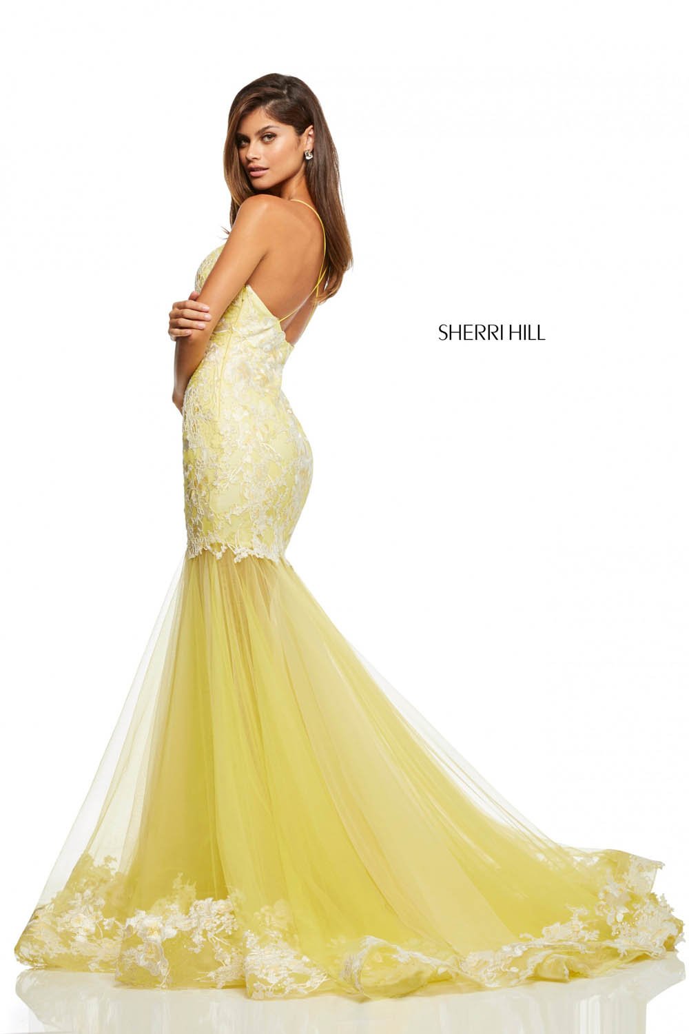 Sherri Hill 52741 prom dress images. Sherri Hill 52741 is available in these colors: Yellow, Ivory, Light Blue, Light Green, Coral.