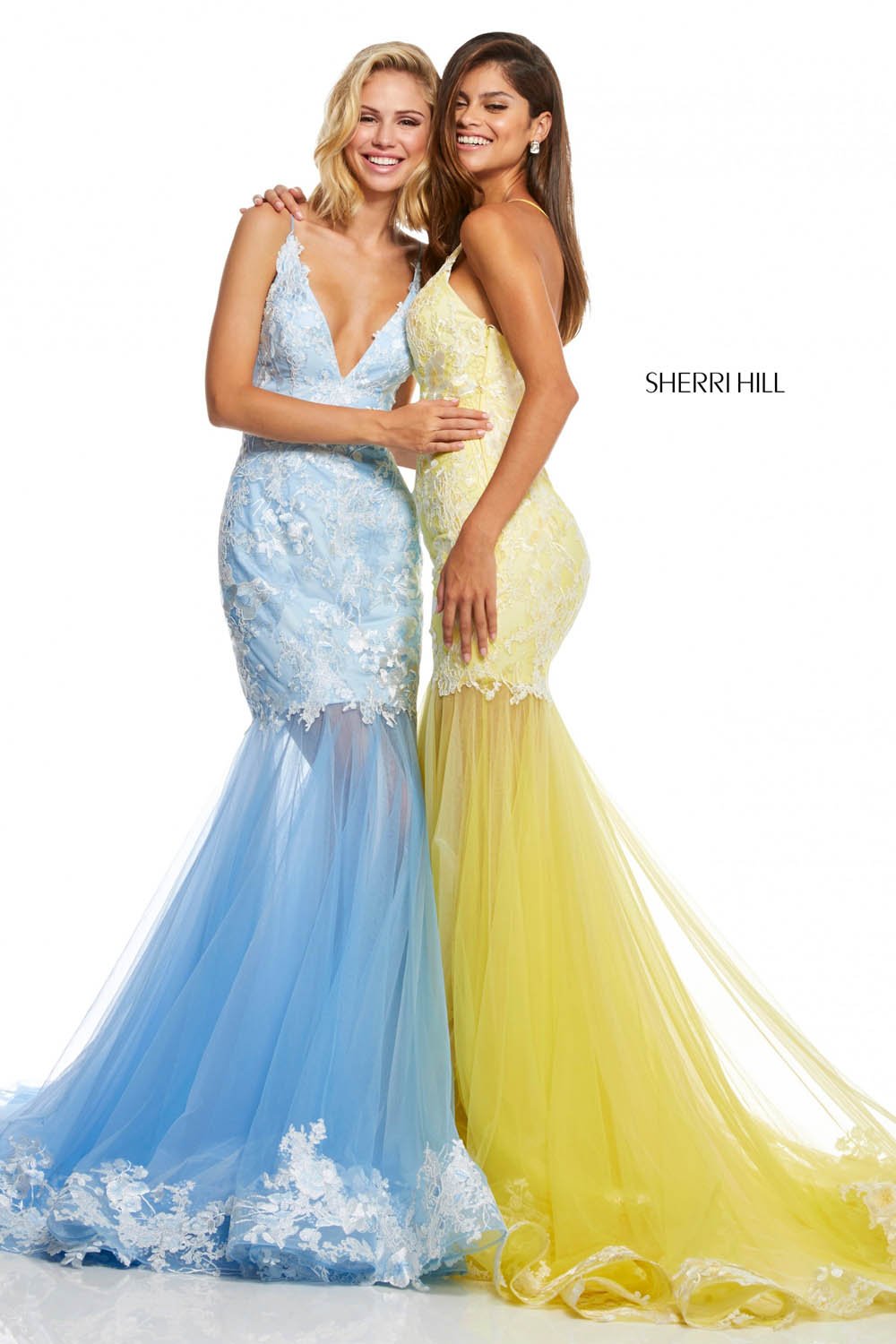 Sherri Hill 52741 prom dress images. Sherri Hill 52741 is available in these colors: Yellow, Ivory, Light Blue, Light Green, Coral.