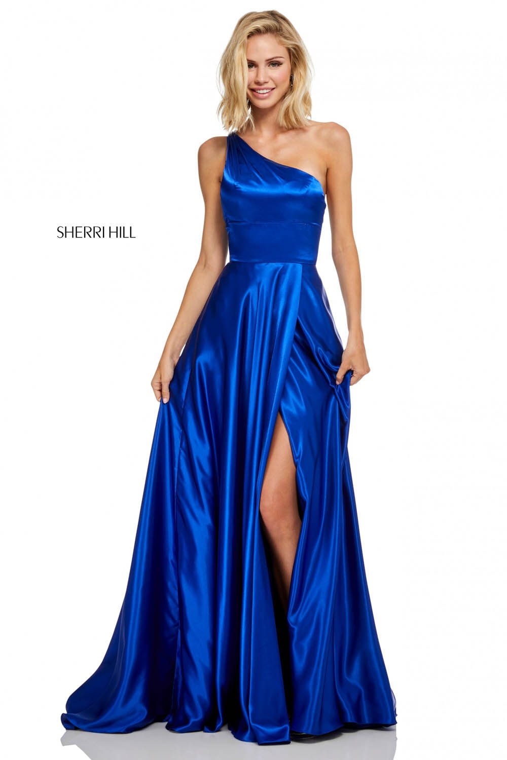 sherri hill blue one shoulder dress Sherri Hill One Shoulder Ruffle Sequin Prom Dress 55799