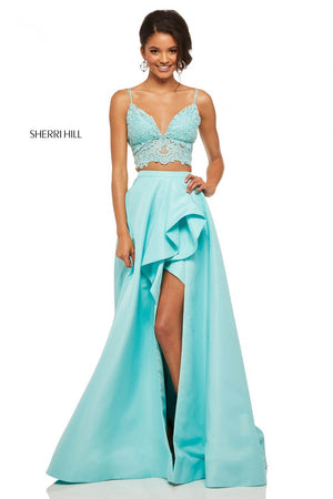 Sherri Hill 52754 prom dress images.  Sherri Hill 52754 is available in these colors: Yellow, Bright Pink, Ivory, Light Blue, Lilac, Red, Aqua.