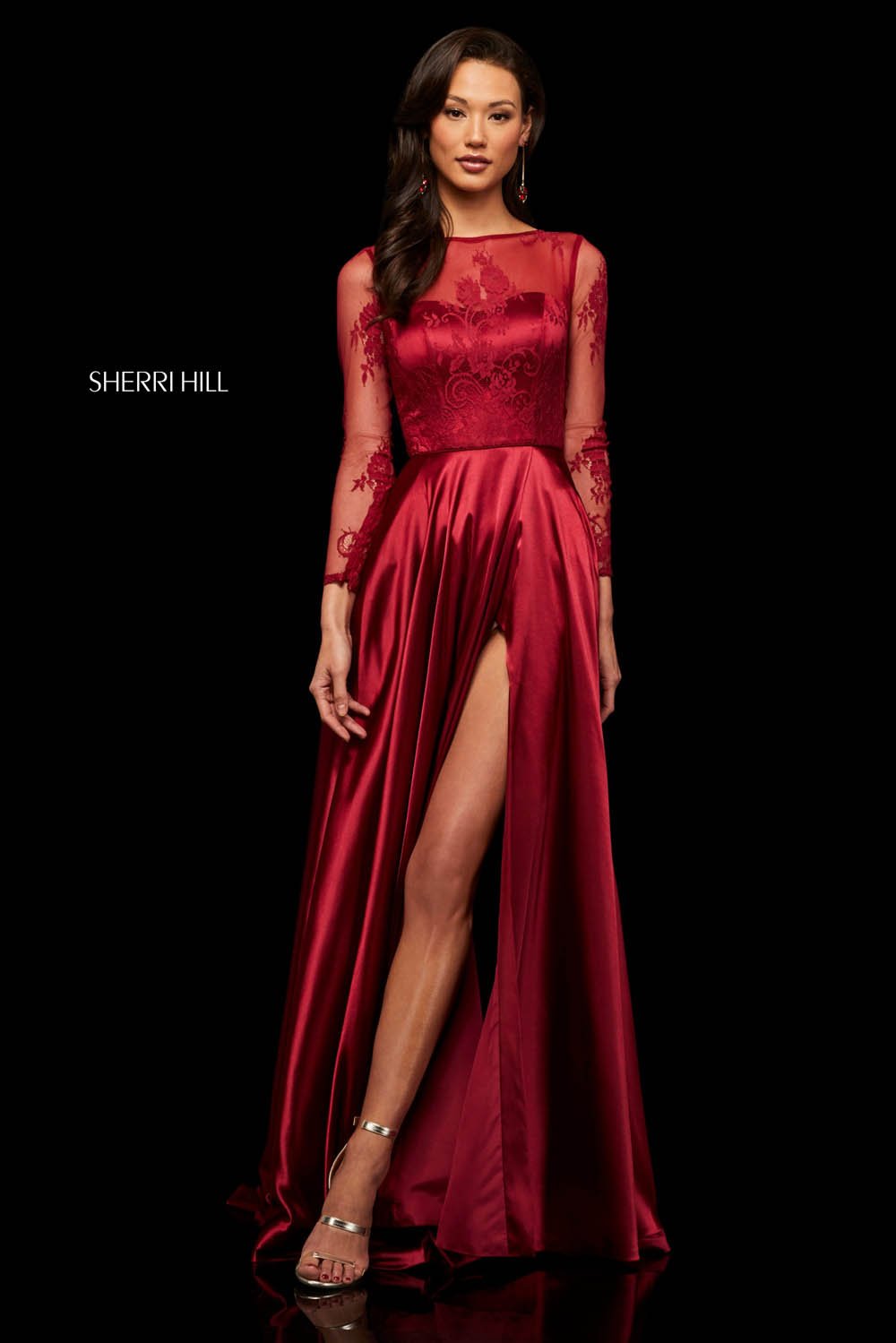 Sherri Hill 52765 prom dress images. Sherri Hill 52765 is available in these colors: Black Red, Red, Black, Wine, Navy.