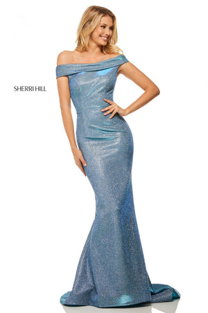 Sherri Hill 52825 prom dress images.  Sherri Hill 52825 is available in these colors: Electric Silver, Electric Purple, Electric Pink, Electric Gold, Electric Blue, Electric Aqua.