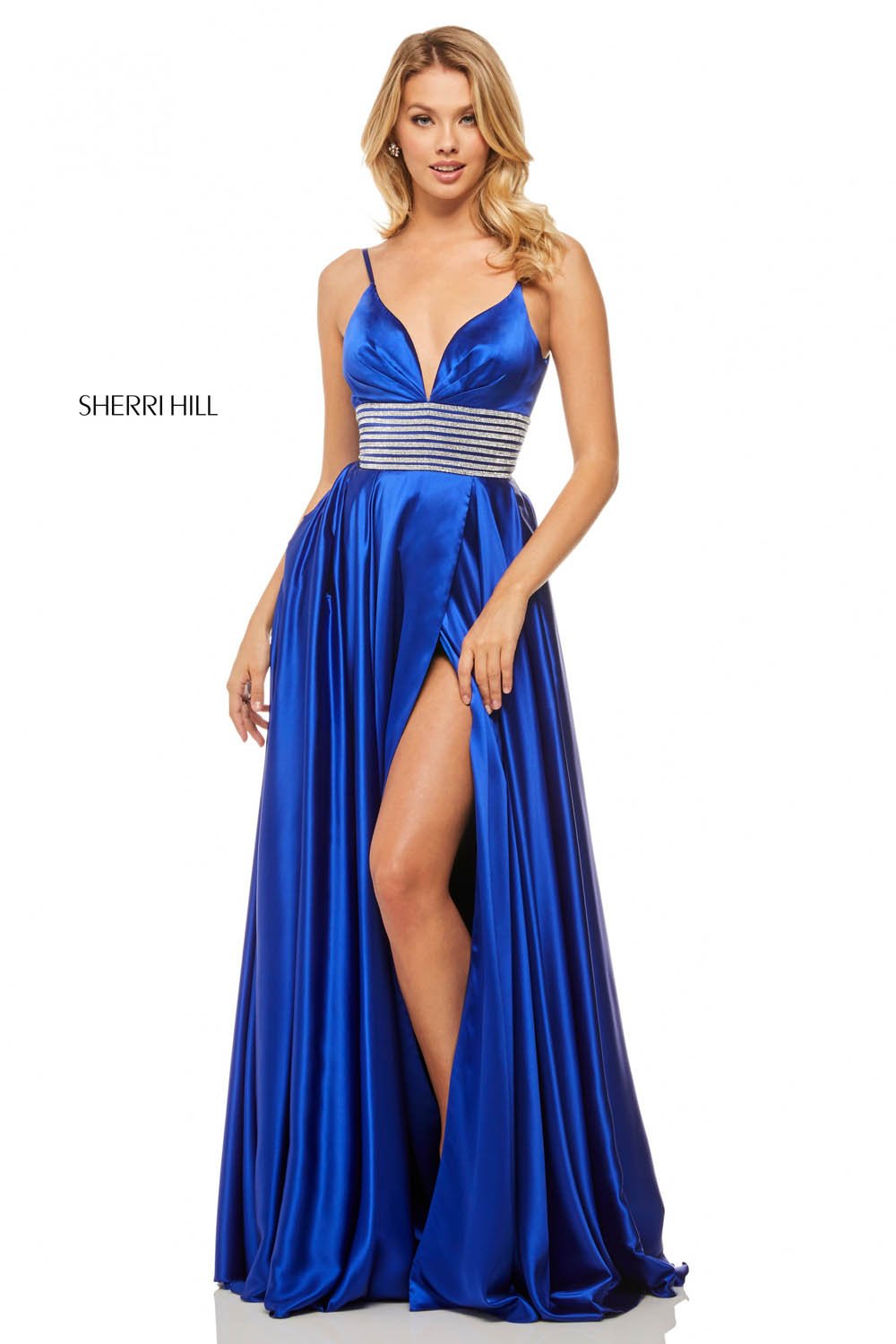 Sherri Hill 52906 prom dress images. Sherri Hill 52906 is available in these colors: Royal, Emerald, Red, Black, Ivory.