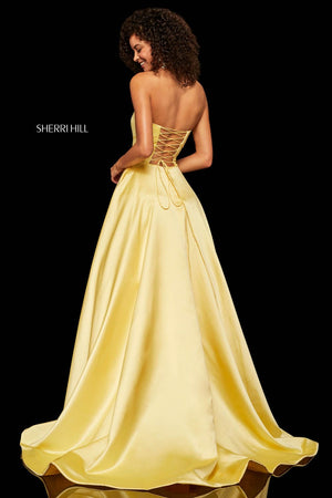Sherri Hill 52924 prom dress images.  Sherri Hill 52924 is available in these colors: Fuchsia, Lilac, Light Blue, Yellow, Ivory, Emerald, Rose, Red, Mocha, Royal.