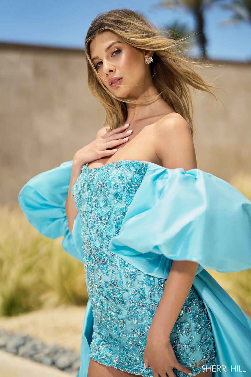 Sherri Hill 55631 prom dress images.  Sherri Hill 55631 is available in these colors: Jade, Candy Pink, Blush, Chartreuse, Yellow, Light Blue, Aqua, Red.
