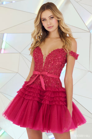 Sherri Hill 55680 prom dress images.  Sherri Hill 55680 is available in these colors: Light Blue, Pink, Light Champagne, Lilac, Blush, Navy, Black, Magenta, Red.