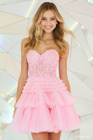 Sherri Hill 55683 prom dress images.  Sherri Hill 55683 is available in these colors: Ivory, Hot Pink, Black, Red, Magenta, Lilac.