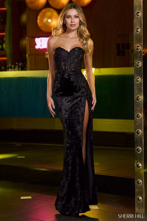 Sherri Hill 55709 prom dress images.  Sherri Hill 55709 is available in these colors: Black.