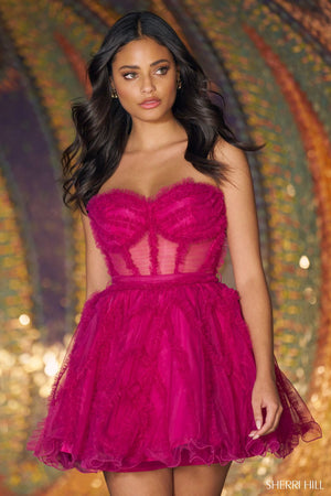 Sherri Hill 55737 prom dress images.  Sherri Hill 55737 is available in these colors: Light Blue, Black, Lilac, Fuchsia, Red, Magenta.
