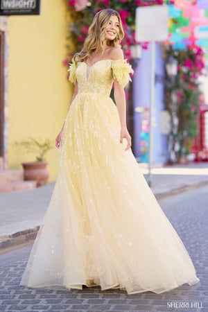 Sherri Hill 55880 prom dress images.  Sherri Hill 55880 is available in these colors: Pink, Aqua, Yellow, Green, Lilac.
