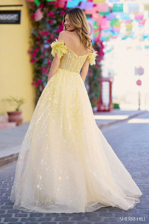 Sherri Hill 55880 prom dress images.  Sherri Hill 55880 is available in these colors: Pink, Aqua, Yellow, Green, Lilac.