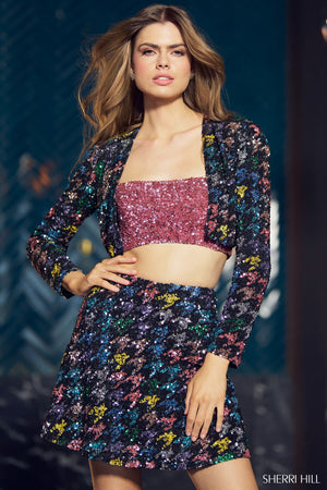 Sherri Hill 55911 prom dress images.  Sherri Hill 55911 is available in these colors: Black Multi Black.