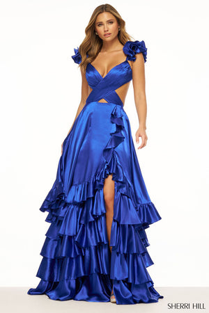 Sherri Hill 56057 prom dress images.  Sherri Hill 56057 is available in these colors: Red, Gold, Black, Royal, Emerald, Bright Pink, Burnt Orange, Ocean Blue, Magenta, Rose, Yellow.