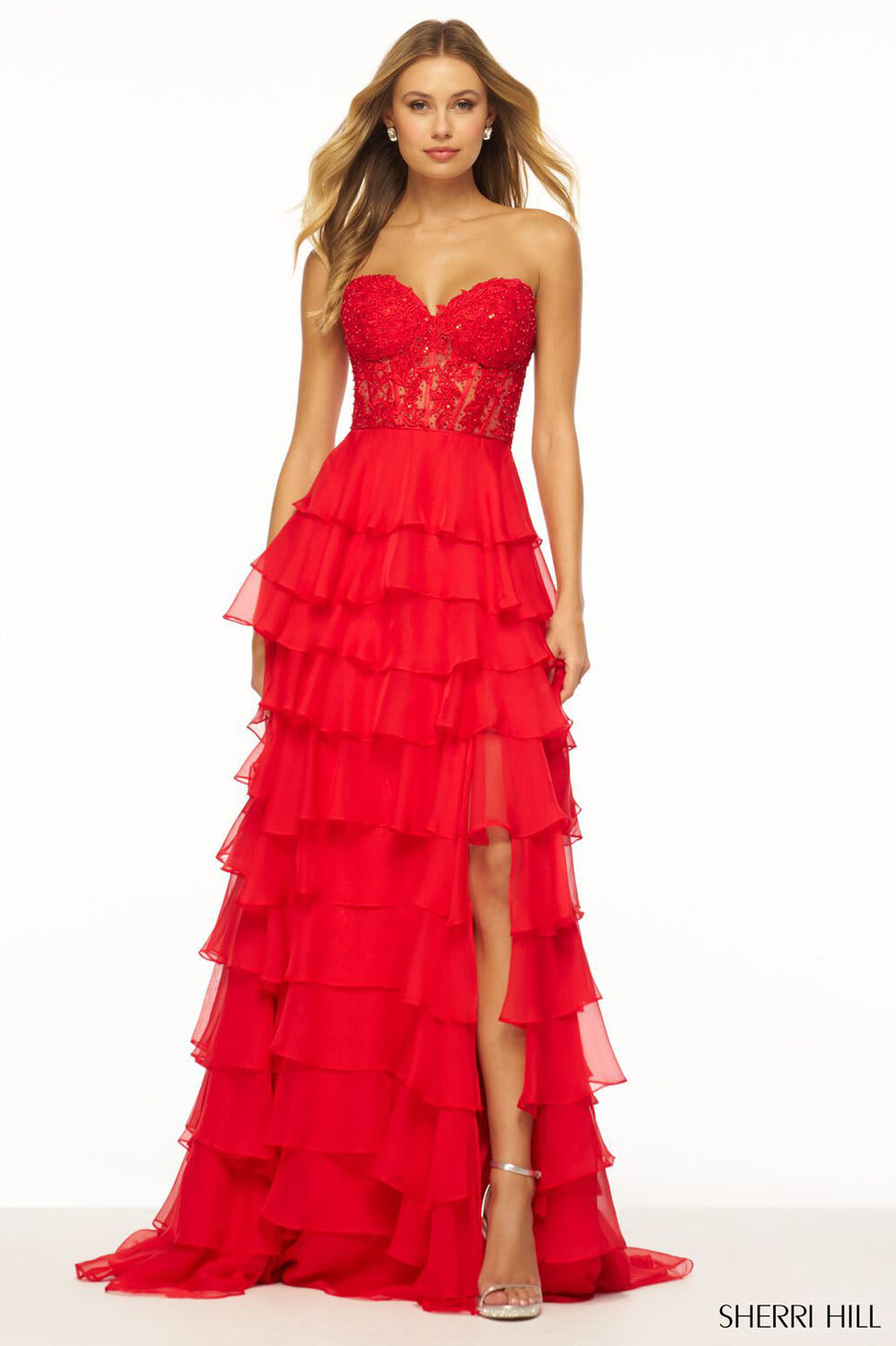 Sherri Hill 56162 prom dress images.  Sherri Hill 56162 is available in these colors: Yellow, Red, Black, Lilac, Ivory, Light Blue, Bright Pink, Royal.